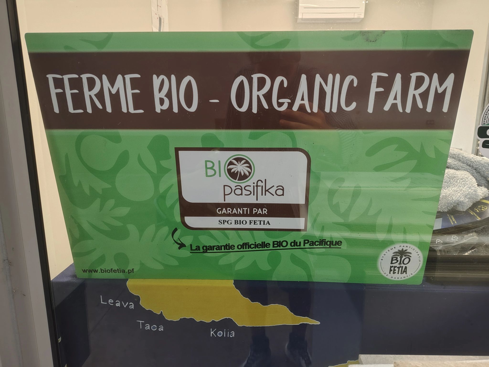 Local organic farm certification displayed on Moorea Island